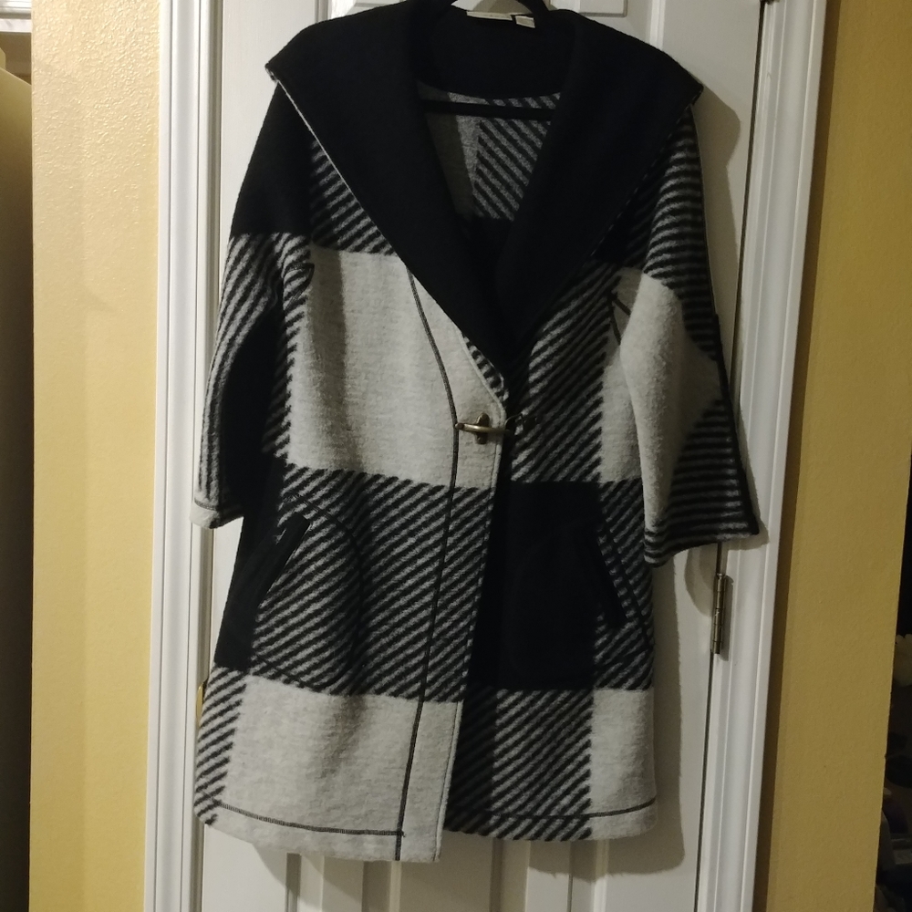 Kenar Wool Blend Hooded Blk n White Size M Jacket